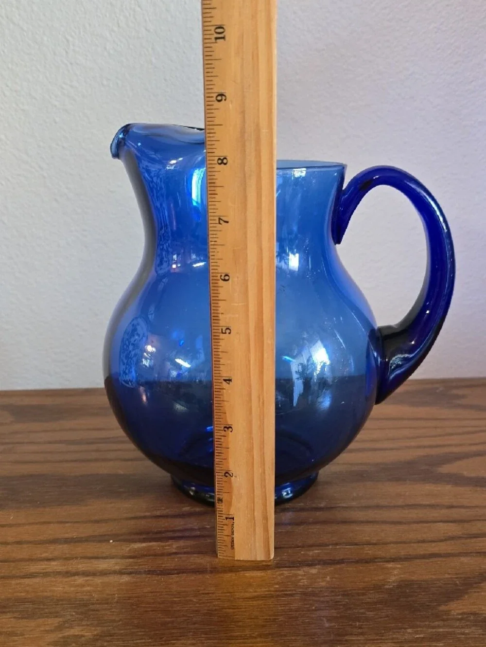 Vintage Cobalt Blue Mexican Glass Water Pitcher Tote 13